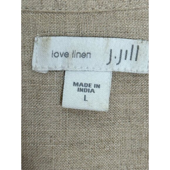 J. Jill Love Linen Beige Neutral Oversized Tunic Top Pockets Roll Tab  Size L - Picture 6 of 8